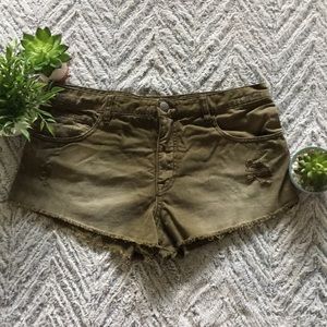 Free People Distressed Green Denim Shorts W 30